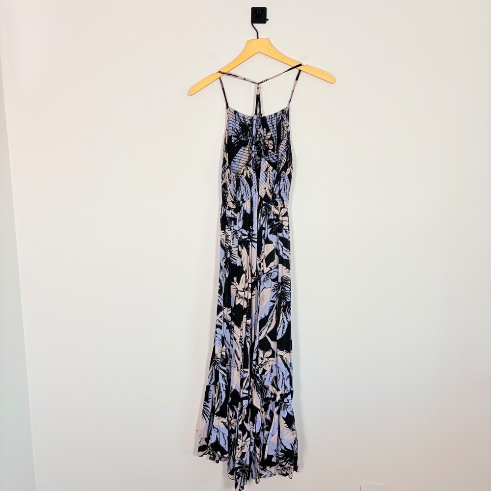 Intimately Free‎ People Heat Wave Smocked Maxi Dress Black Blue Floral Medium - Picture 5 of 8